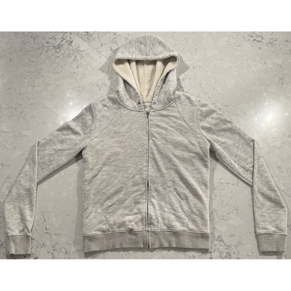 Volcom Sherpa Lined Hoodie Youth Large 14 Gray Full Zip Sweatshirt Skater Surf